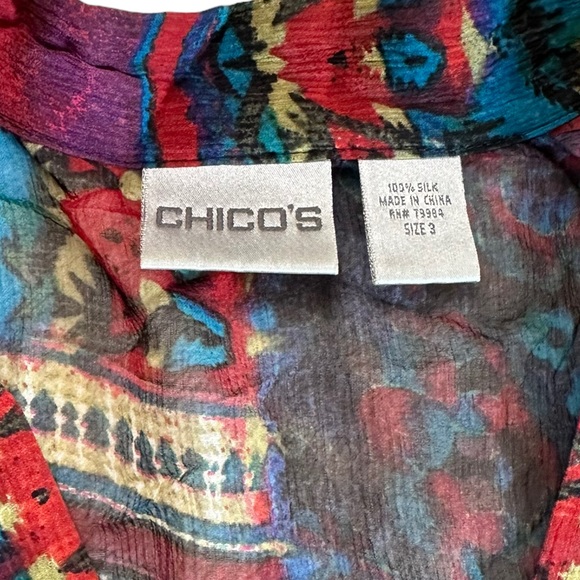 Chico’s Silk Multicolored Long Sleeve V-neck Top Size 3 - Picture 12 of 17
